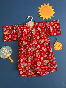 Toddler Girl’s Cotton Small Red Flower 2-piece Jinbei