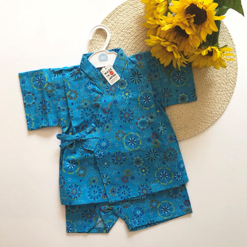 Boy’s Cotton Blue Feather 2-piece Jinbei