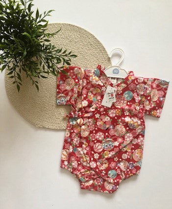 Baby Girl’s Cotton  Komari Red Jinbei Romper